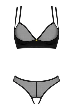 Obsessive Nesari 2-pcs crotchless set Nocna komplet biustonosz + stringi, czarny
