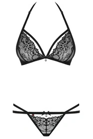 Obsessive 838-SET-1 Nocna komplet biustonosz + stringi, czarny