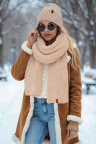 Vivisence 70113Kmpl Komplet czapka+szalik, beżowy