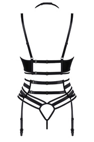 Beauty Night Joanna set BN6685 Nocna komplet biustonosz + stringi + pas do pończoch, black