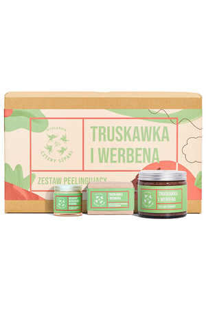 Mydlarnia Cztery Szpaki Zestaw Mydło w kostce + Peeling do ciała + Delikatny dezodorant w kremie Truskawka i Werbena Zestaw do pielęgnacji, naturalny