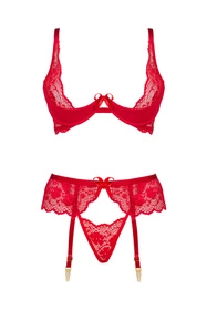 Beauty Night Rose set BN6696 Nocna komplet biustonosz + stringi + pas do pończoch, red
