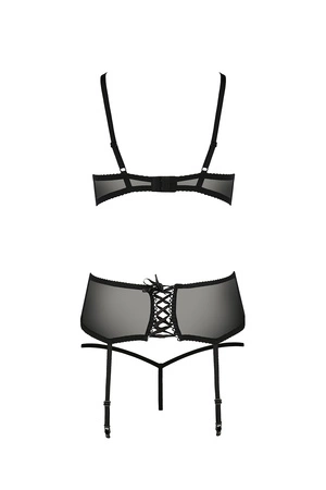 Casmir Aurelia set Nocna komplet półbiustonosz + stringi + pas do pończoch, black