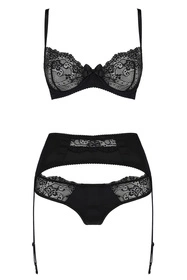 Avanua Aya set Nocna komplet biustonosz + figi + pas do pończoch, black