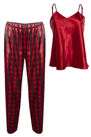 Dkaren DK-KI-016 Nocna komplet top + spodnie, czerwony-krata