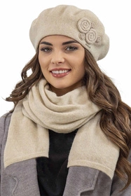 Vivisence 7037Kmpl Komplet beret+szalik, beżowy
