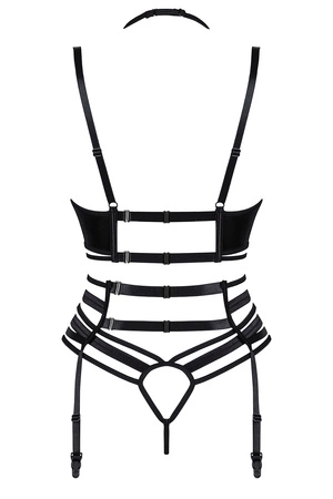 Beauty Night Joanna set BN6685 Nocna komplet biustonosz + stringi + pas do pończoch, black