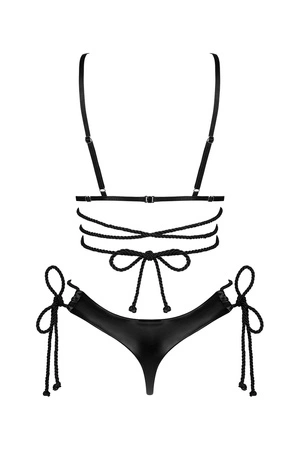 Obsessive Cordellis 2-pcs cupless set Nocna komplet półbiustonosz + stringi, czarny