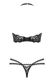Obsessive Joylace set Nocna komplet biustonosz + stringi, czarny