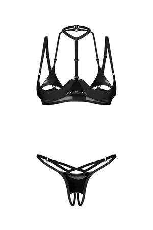Obsessive Rolleya 2-pcs crotchless set Nocna komplet biustonosz + stringi, black