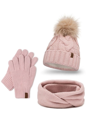 Vivisence 7014 Kmpl+R Komplet czapka+komin+rękawiczki, pudrowy róż