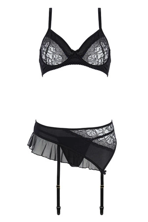 Casmir Kitasana set Nocna komplet biustonosz + stringi + pas do pończoch, black