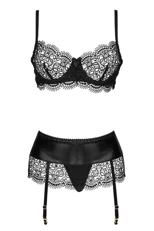 Beauty Night Adelia set BN6693 Nocna komplet biustonosz + stringi + pas do pończoch, black