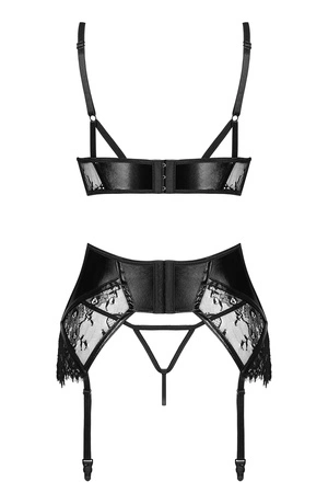 Beauty Night Leonela set BN6739 Nocna komplet biustonosz + stringi + pas do pończoch, black