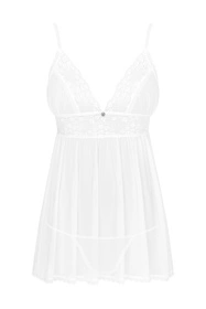 Obsessive Heavenlly babydoll Nocna komplet koszulka + stringi, biały