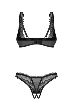 Obsessive Deina More 2-pcs crotchless set Nocna komplet półbiustonosz + stringi, black