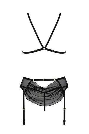 Passion Deliena set Nocna komplet biustonosz + stringi + pas do pończoch, black