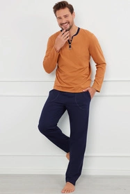 Italian Fashion Juliusz dł.r. dł.sp. Nocna piżama, koniak/granat