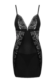 Obsessive Maderris chemise Nocna komplet koszulka + stringi, czarny