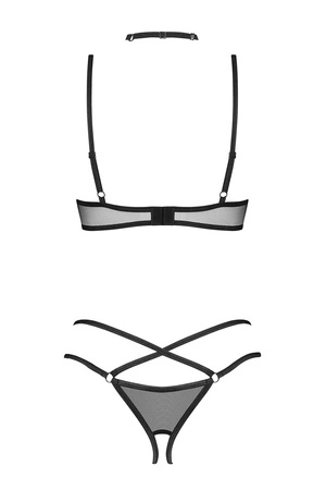 Obsessive Donarella 3-pcs set Nocna komplet półbiustonosz + stringi otwarte, black