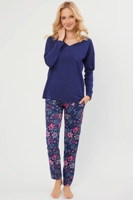 Italian Fashion Folk dł.r. dł.sp. Nocna piżama, granat/druk