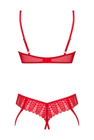 Obsessive Ingridia 2-pcs crotchless set Nocna komplet półbiustonosz + stringi, czerwony