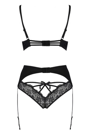 Avanua Aya set Nocna komplet biustonosz + figi + pas do pończoch, black