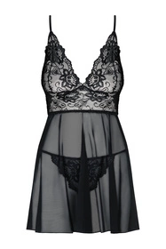 Obsessive Idillia babydoll Nocna komplet koszulka + stringi, black