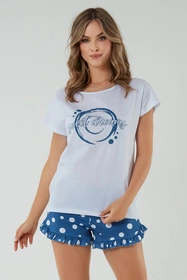 Italian Fashion Raba kr.r. kr.sp. Nocna piżama, biały/druk niebieski