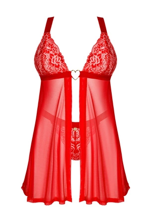 Obsessive Elianes babydoll Nocna komplet koszulka + stringi, czerwony
