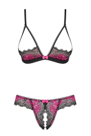 Obsessive Tulia cupless set Nocna komplet biustonosz + stringi, czarny