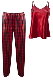 Dkaren DK-KI-016 Nocna komplet top + spodnie, czerwony-krata