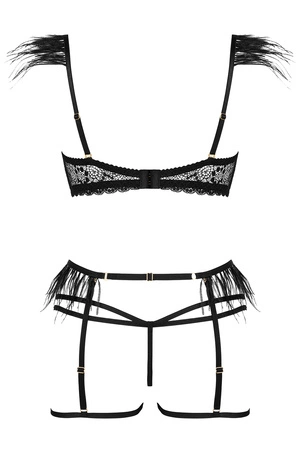 Beauty Night Crystal BN6713 Nocna komplet biustonosz + stringi + pas do pończoch, black