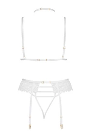 Beauty Night Noemi set BN6724 Nocna komplet biustonosz + stringi + pas do pończoch, white