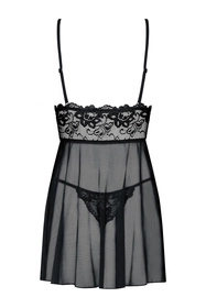 Obsessive Idillia babydoll Nocna komplet koszulka + stringi, black