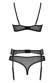 Passion Zinnia set Nocna komplet biustonosz + stringi + pas do pończoch, black