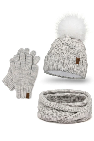 Vivisence 7014 Kmpl+R Komplet czapka+komin+rękawiczki, beżowy melanż