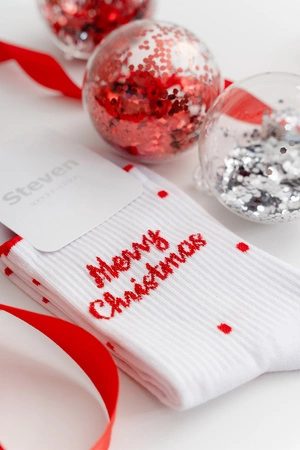 Steven Merry Christmas 136 Skarpety za kostkę, biały-merry