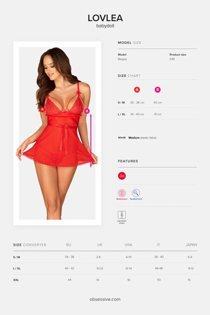 Obsessive Lovlea babydoll Nocna komplet koszulka + stringi, czerwony