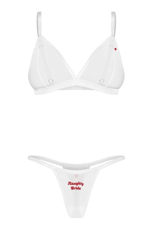 Obsessive Weddya Bride 3-pcs set Nocna komplet biustonosz + stringi, white