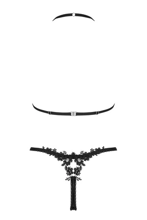 Obsessive Celia Noir 2-pcs set Nocna komplet biustonosz + stringi, czarny