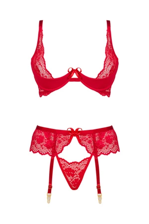 Beauty Night Rose set BN6696 Nocna komplet biustonosz + stringi + pas do pończoch, red