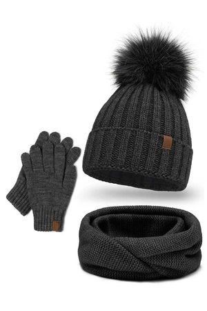 Vivisence 70100 Kmpl+R Komplet czapka+komin+rękawiczki, grafitowy