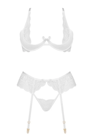 Beauty Night Rose set BN6722 Nocna komplet biustonosz + stringi + pas do pończoch, white