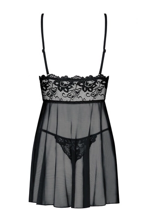 Obsessive Idillia babydoll Nocna komplet koszulka + stringi, black