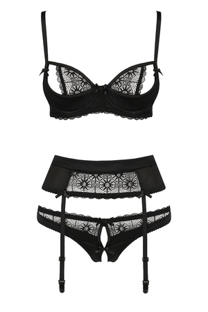 Avanua Hanan set Nocna komplet biustonosz + stringi + pas do pończoch, black