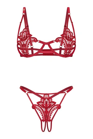 Obsessive Luise Sublim 2-pcs set Nocna komplet biustonosz + stringi, red