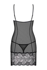 Obsessive Alluria chemise Nocna komplet koszulka + stringi, czarny