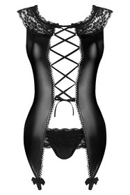 Beauty Night Raven set BN6750 Nocna komplet biustonosz + stringi + pas do pończoch, black