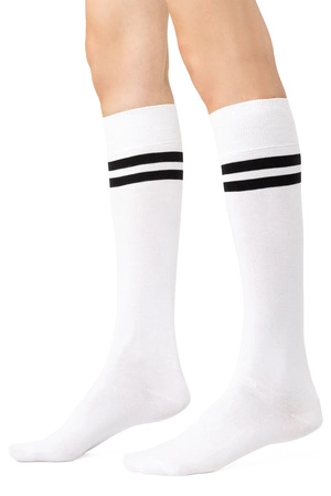 Steven 072 bawełniane z paskami Wyrób pończoszniczy podkolanówki, biały